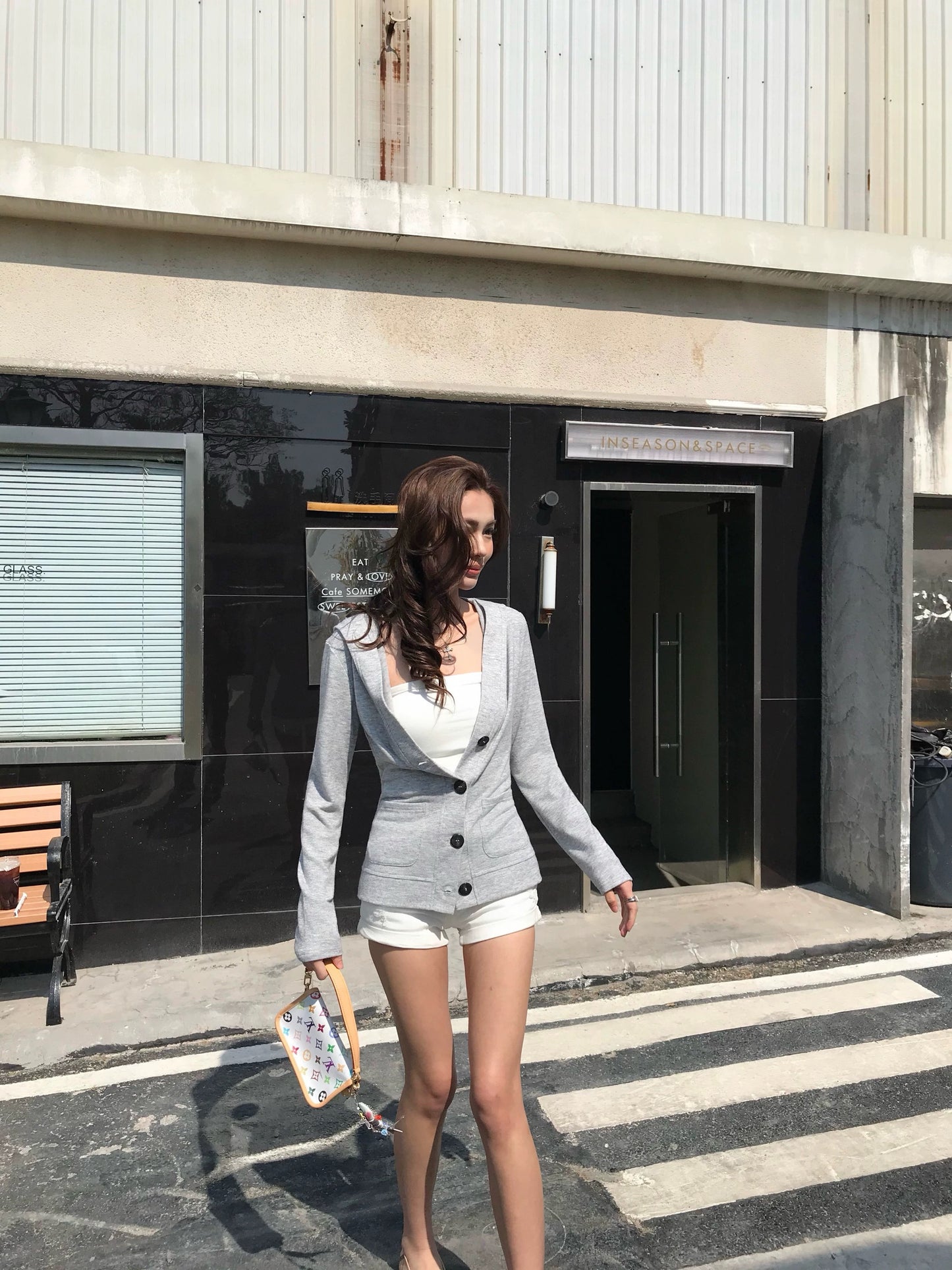 GRAY LONG SLEEVE HOODIED CARDIGAN