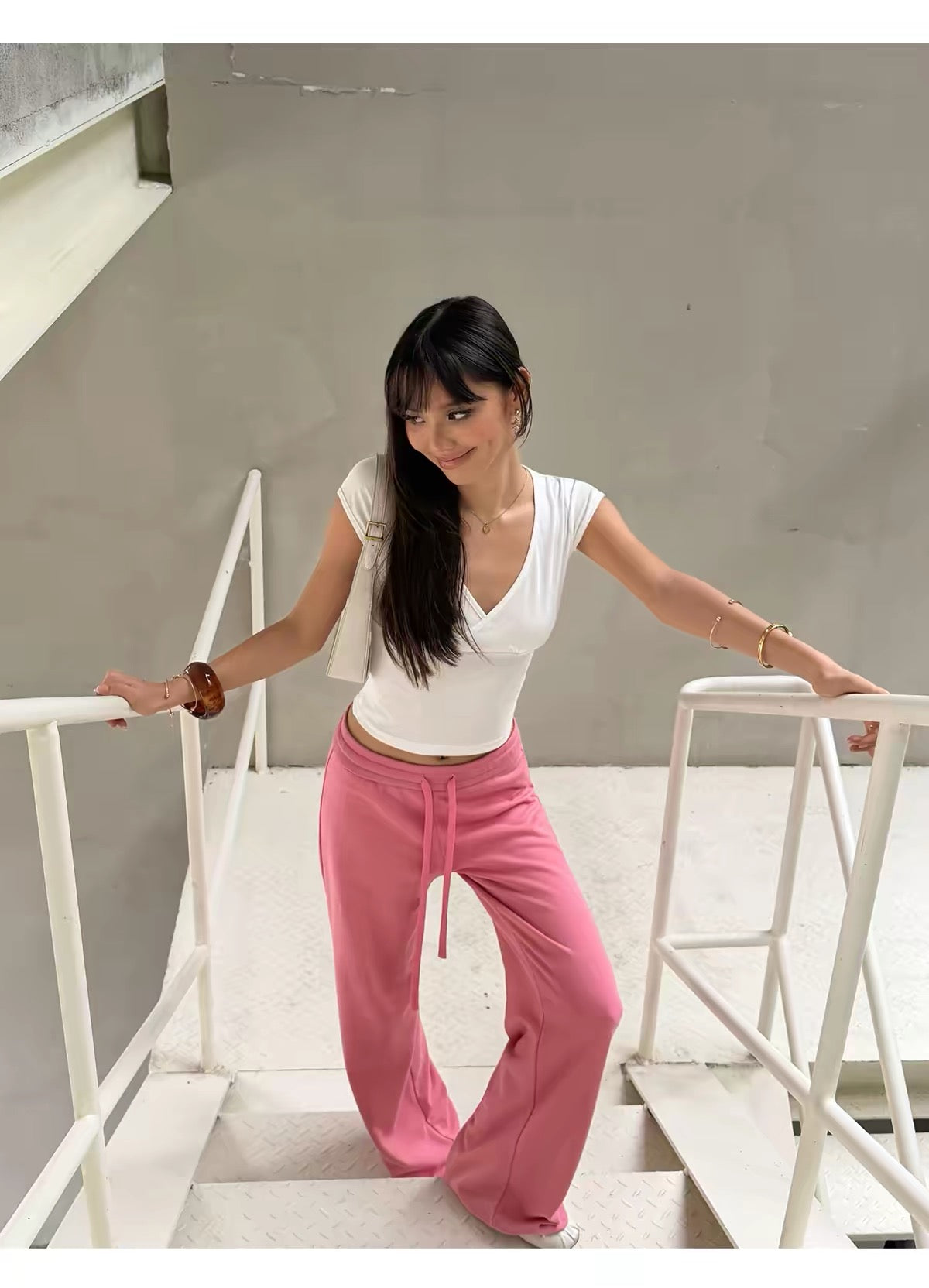 AUD Drawstring Wide-Leg Casual Pants -PINK