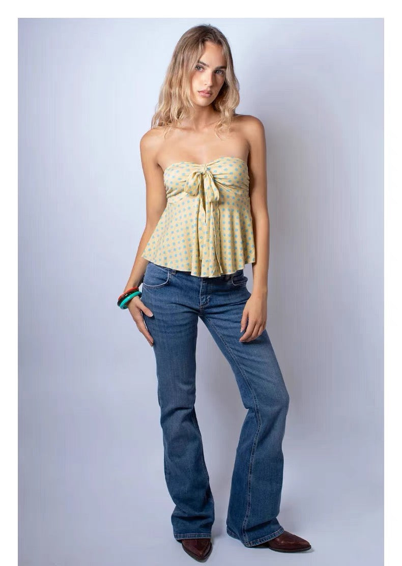 SUBDUED Tube Top - Yellow Blue Polka Dot