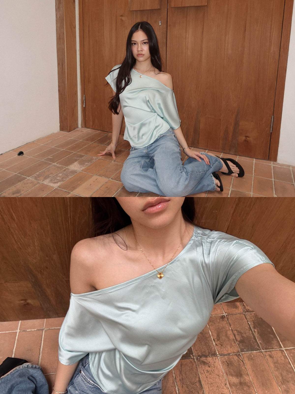 STUDIO RUE SATIN OFFSHOULDER