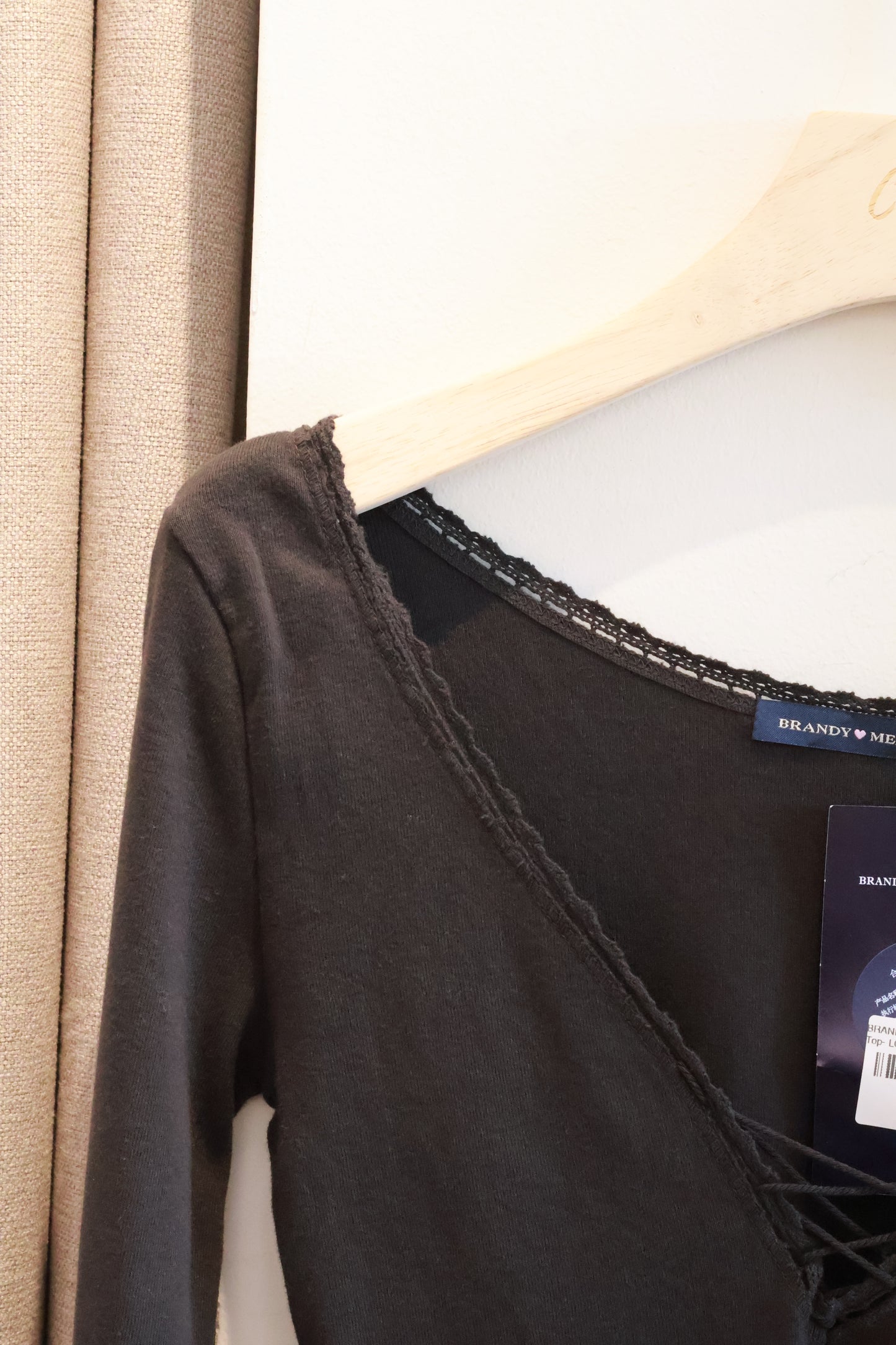 BRANDY Tania V-Neck Lace Top- LONG SLEEVE  -BLACK