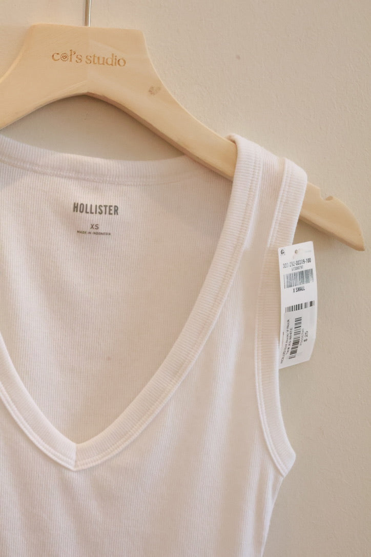 HOLLISTER Basic V-Neck Tank -WHITE