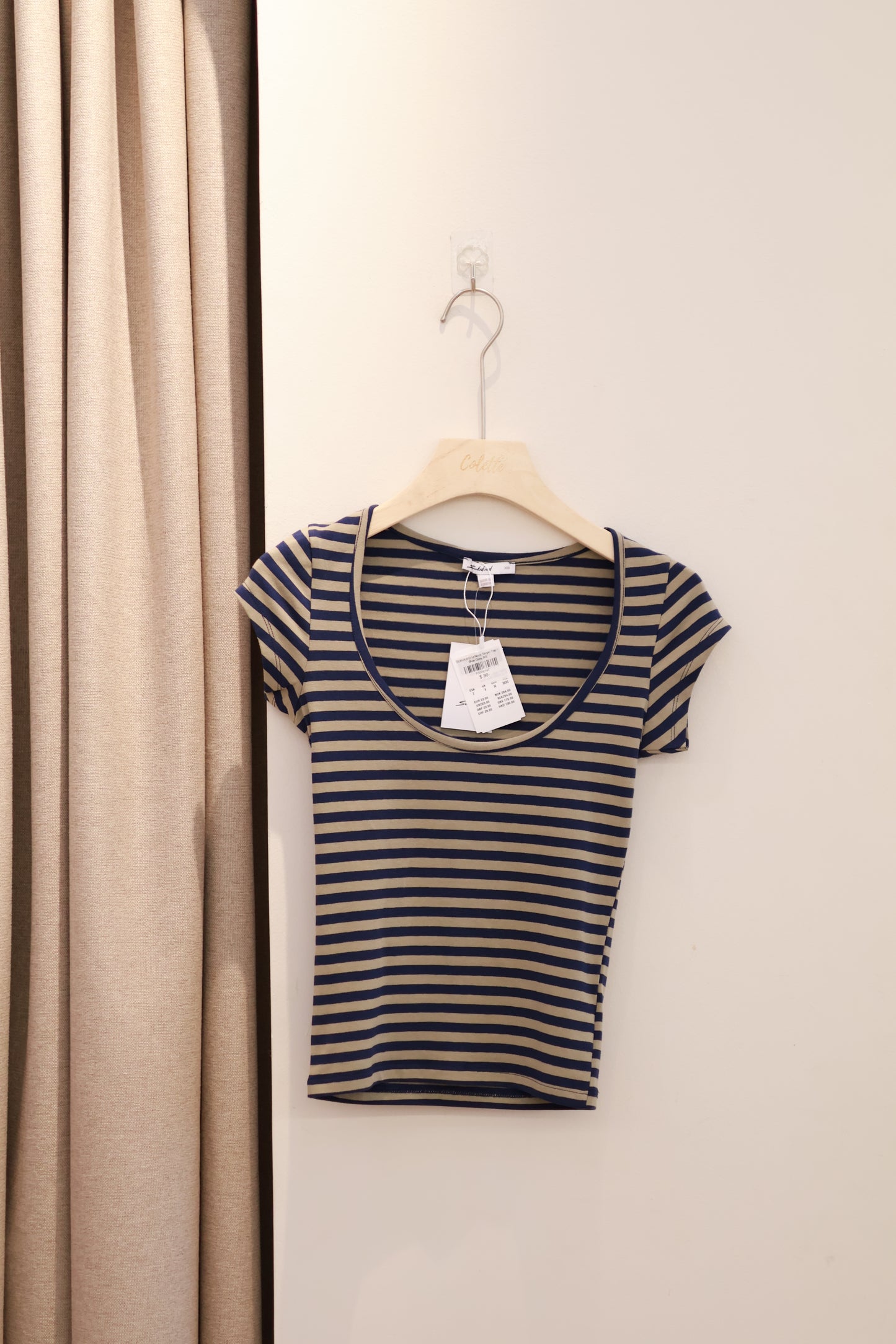 SUBDUED U-Neck Stripe Top - Blue Grey
