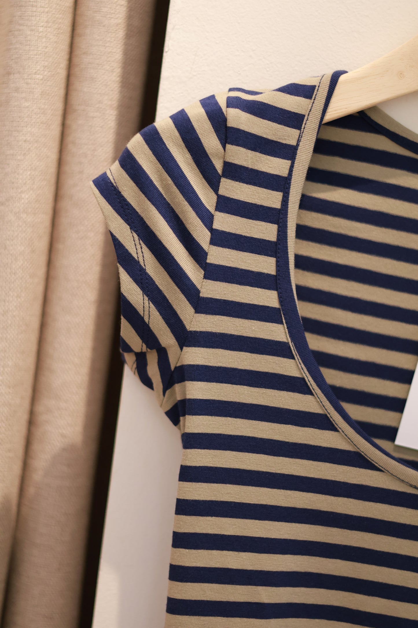 SUBDUED U-Neck Stripe Top - Blue Grey
