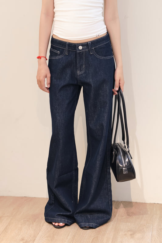 DARK BLUE MID RISE BAGGY JEANS