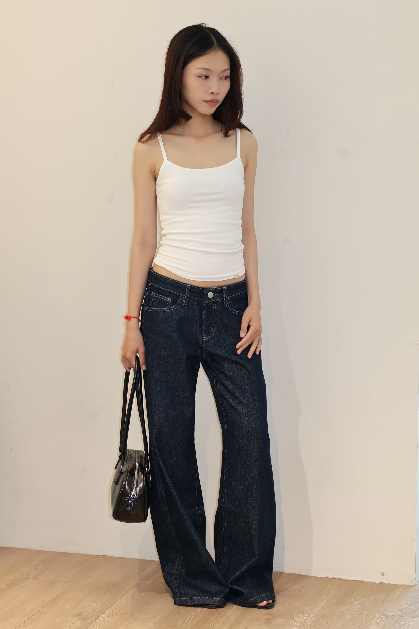 DARK BLUE MID RISE BAGGY JEANS