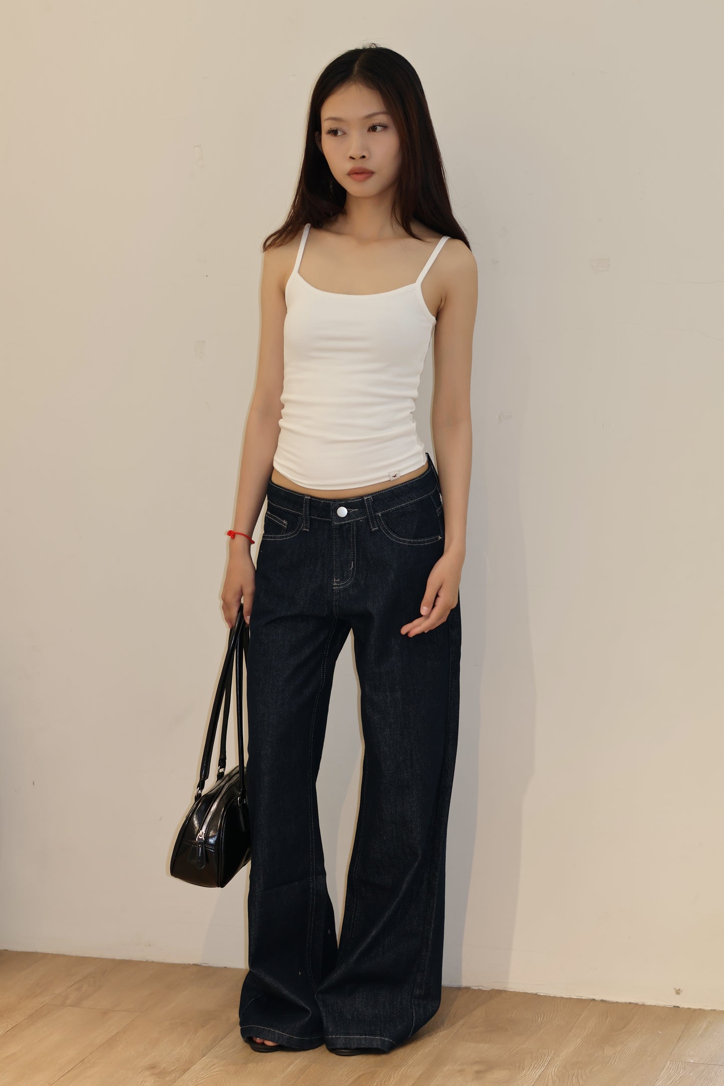 DARK BLUE MID RISE BAGGY JEANS