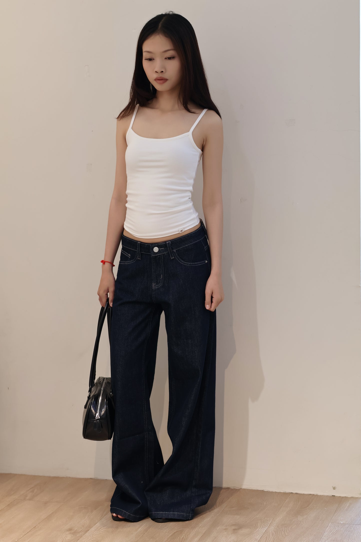 DARK BLUE MID RISE BAGGY JEANS