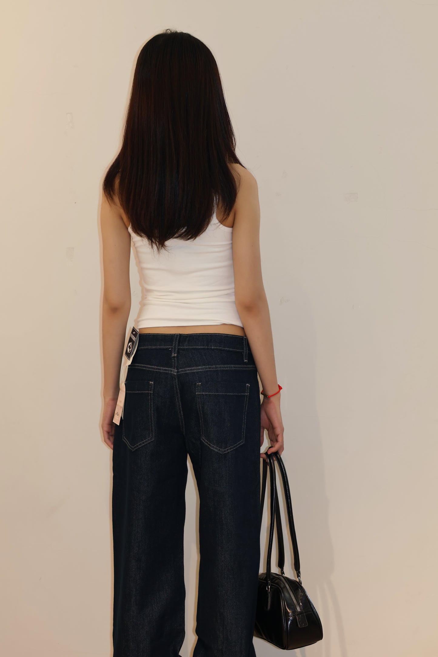 DARK BLUE MID RISE BAGGY JEANS