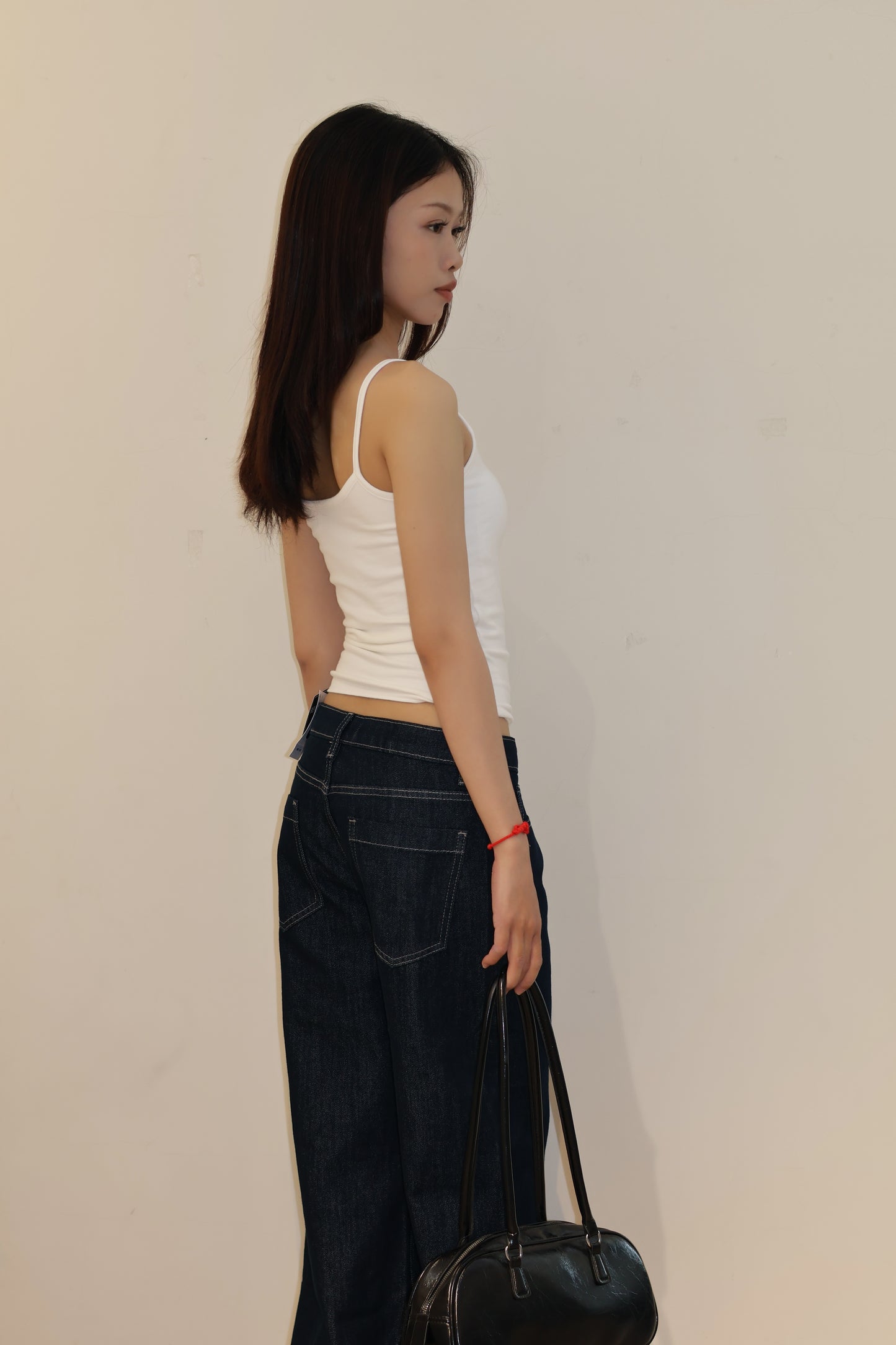 DARK BLUE MID RISE BAGGY JEANS
