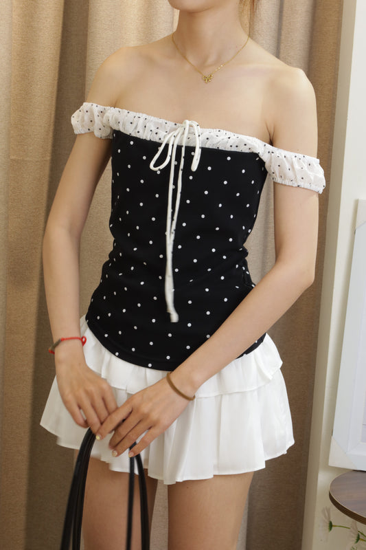 Off shoulder polkadot top