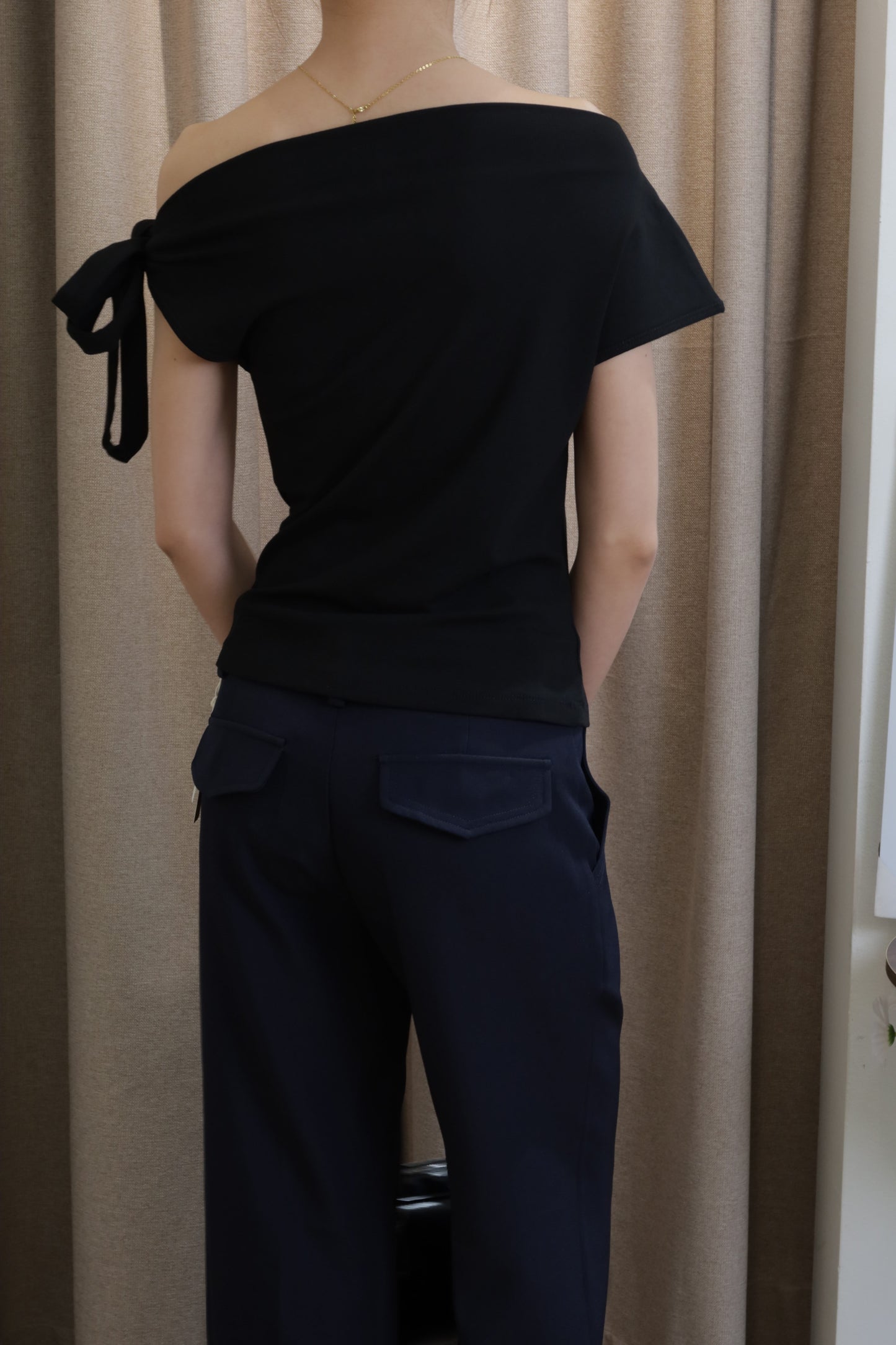 bow half shoulder top