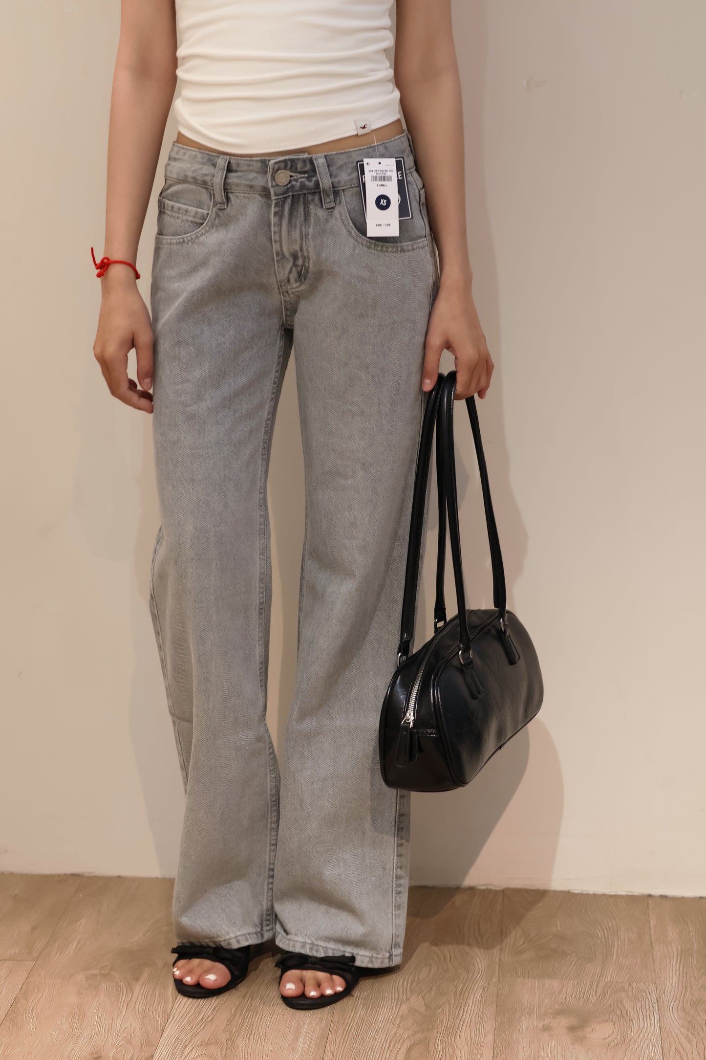 @ GRAY WASHED MID RISE JEANS