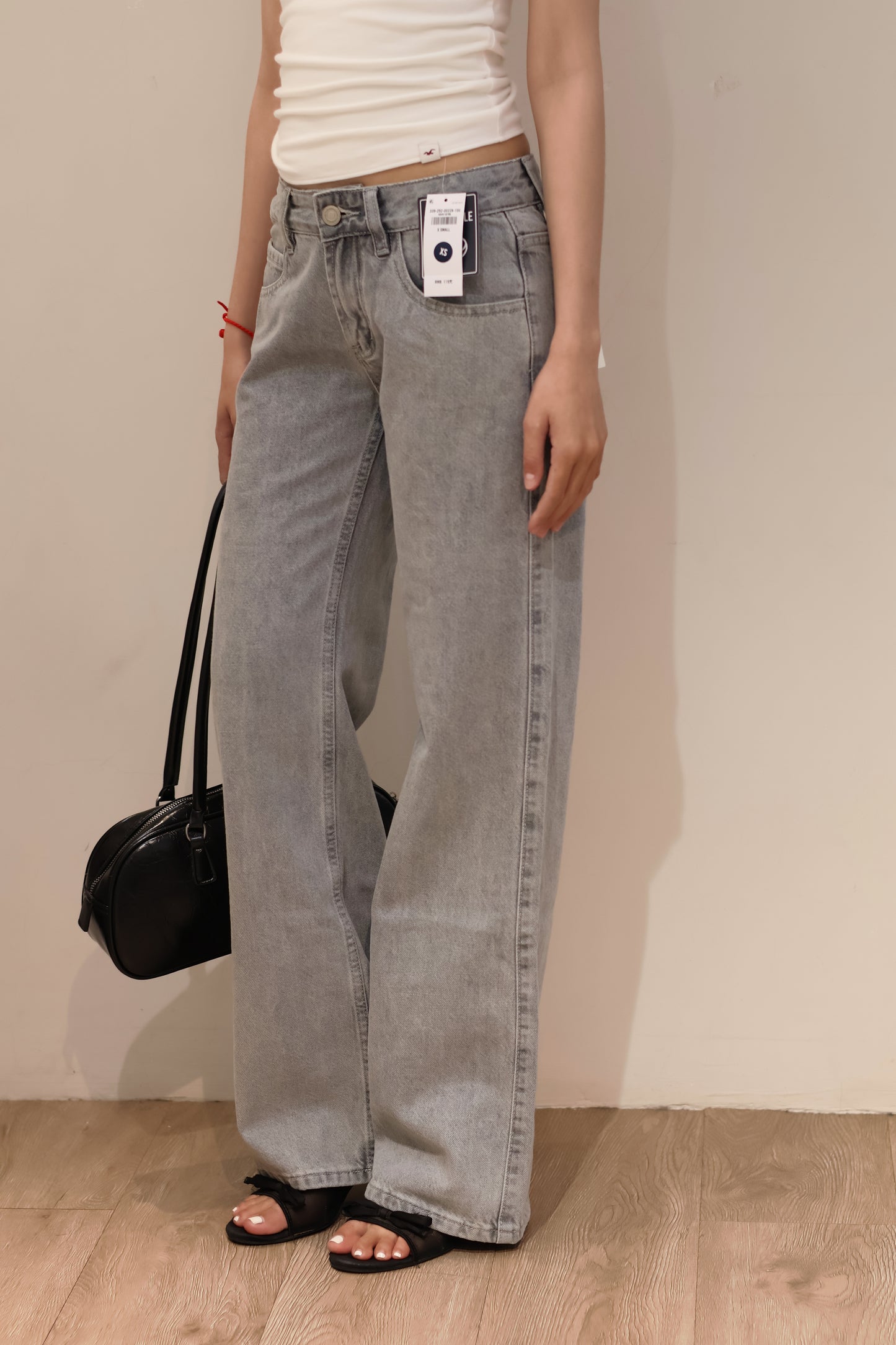 @ GRAY WASHED MID RISE JEANS