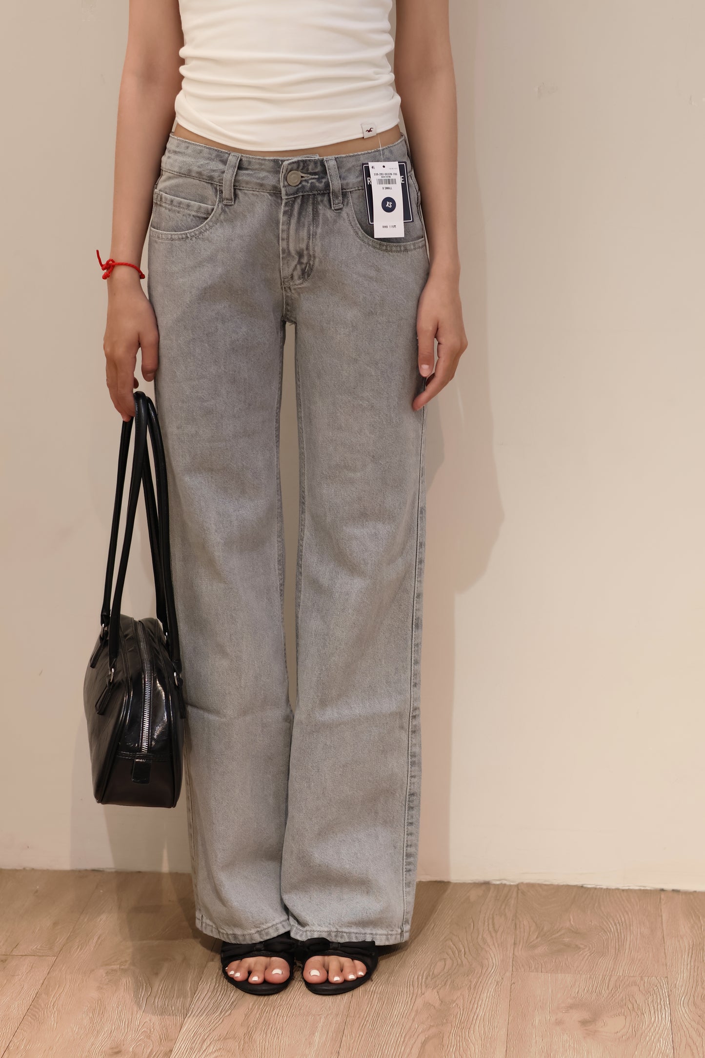 @ GRAY WASHED MID RISE JEANS