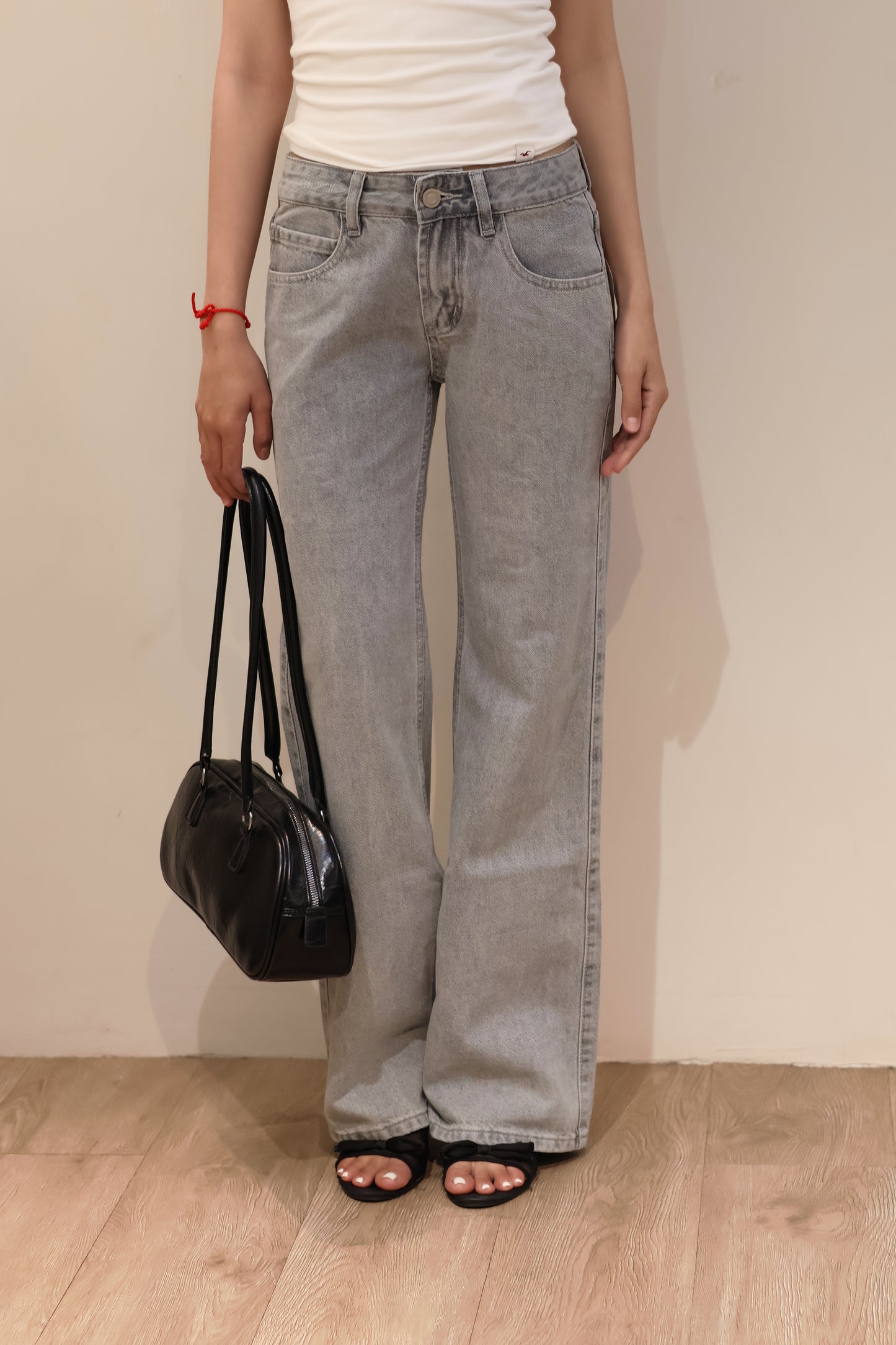 @ GRAY WASHED MID RISE JEANS