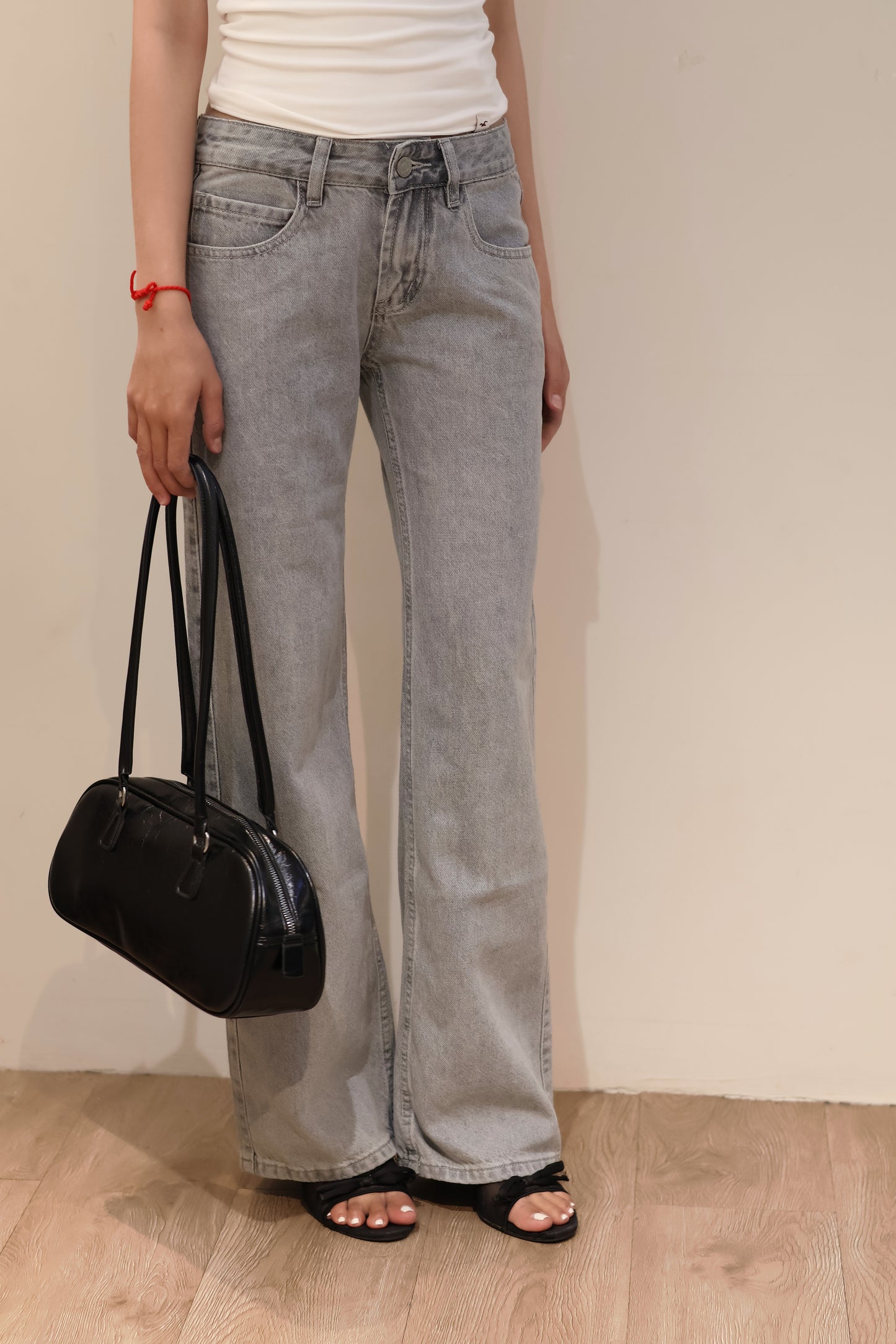 @ GRAY WASHED MID RISE JEANS