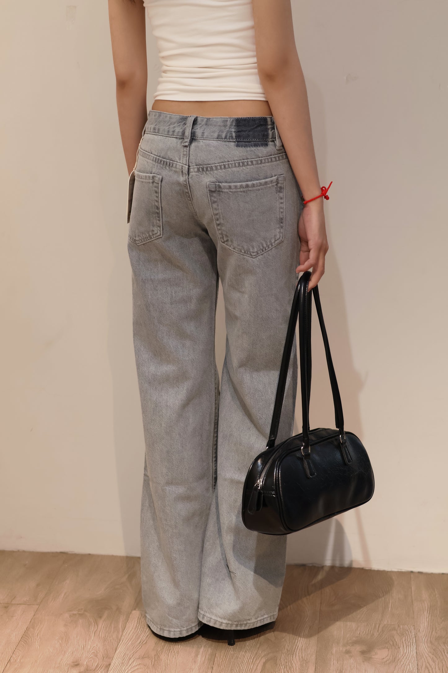@ GRAY WASHED MID RISE JEANS