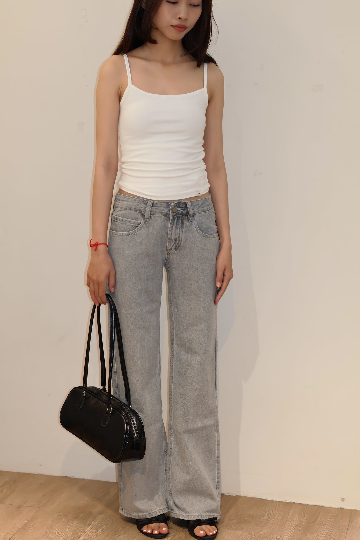 @ GRAY WASHED MID RISE JEANS