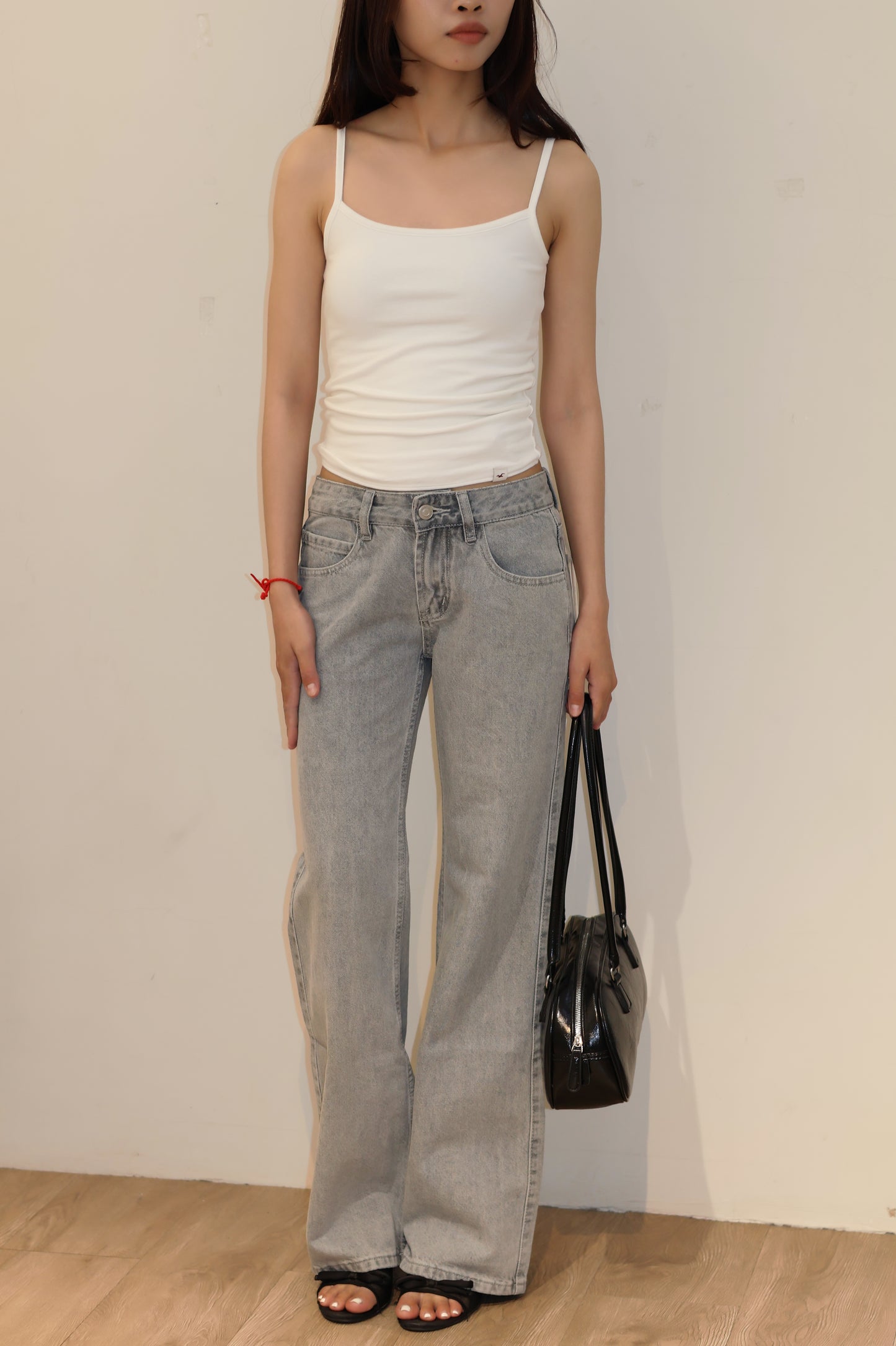 @ GRAY WASHED MID RISE JEANS