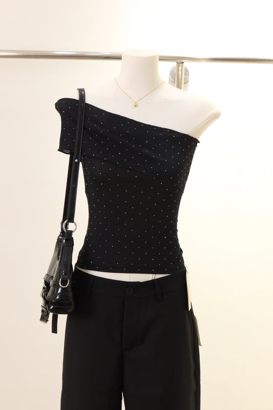 Rhinestone half sleeves top