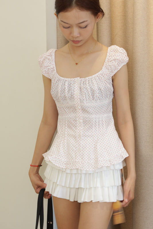 Red polkadot white top
