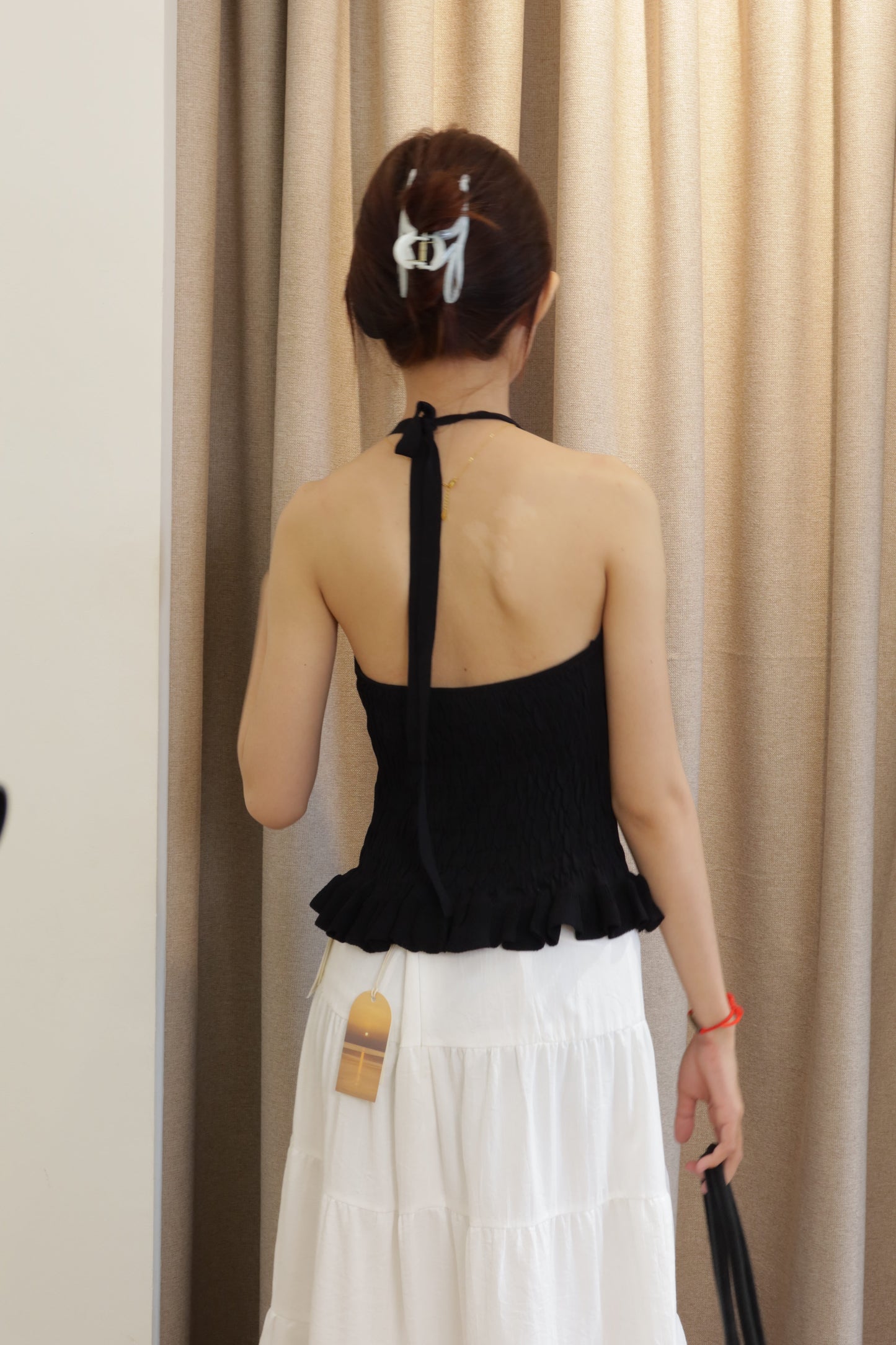 Knitted black halter top