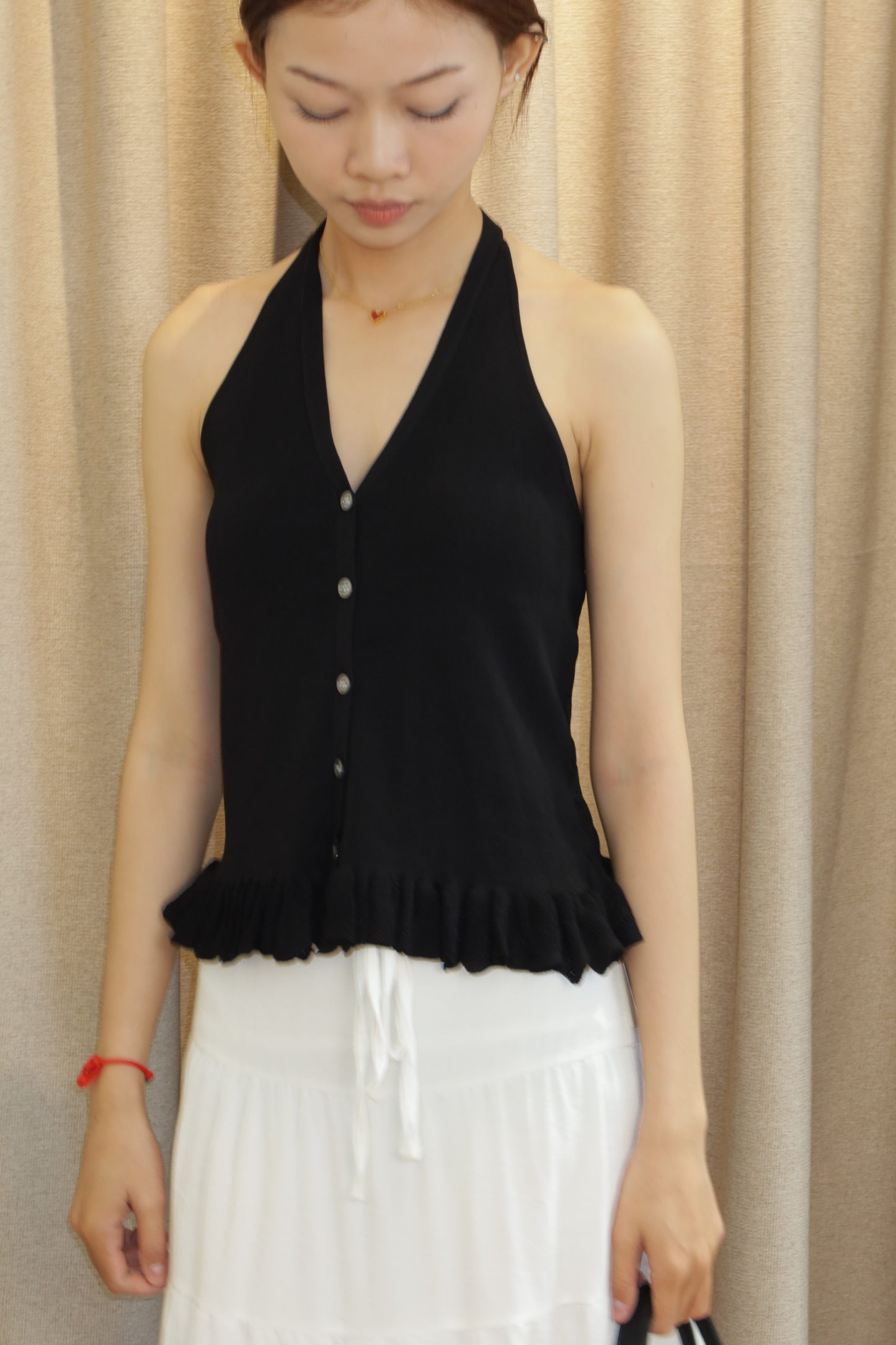 Knitted black halter top