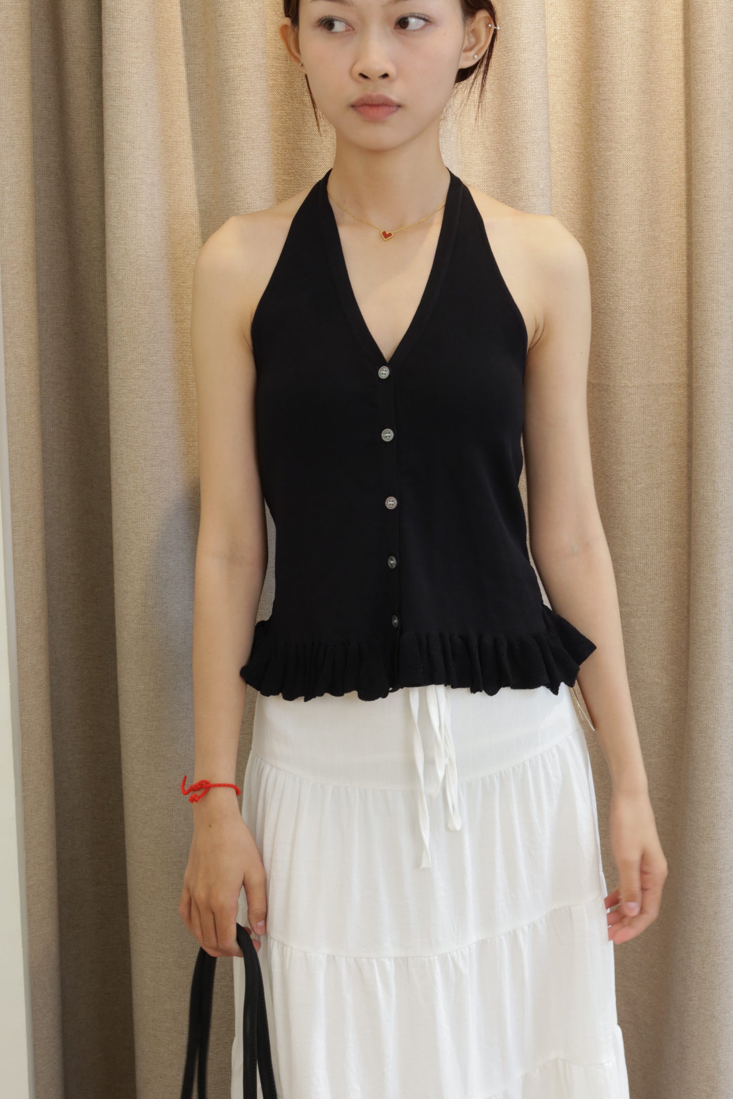 Knitted black halter top