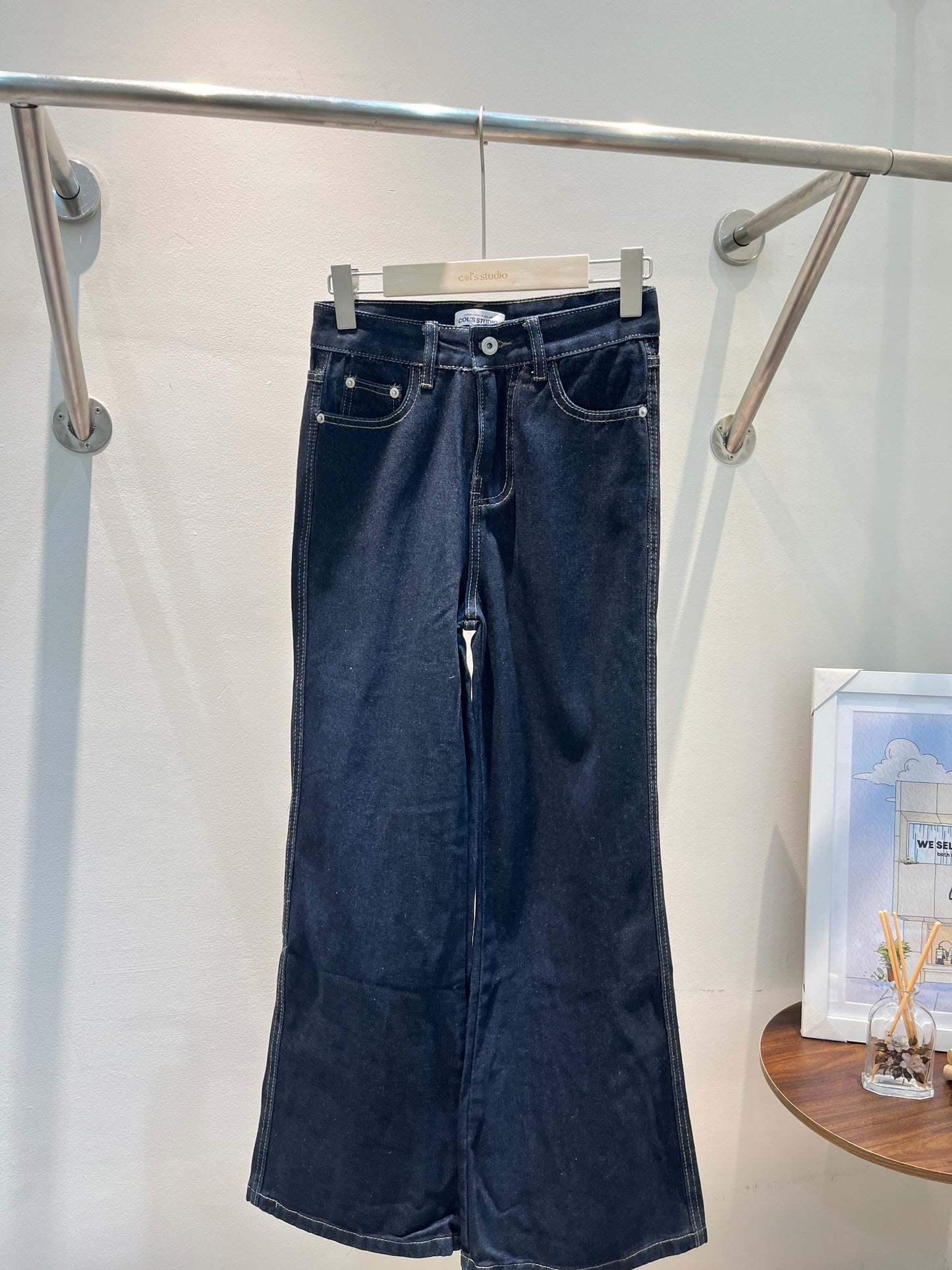 Dark blue flared jeans