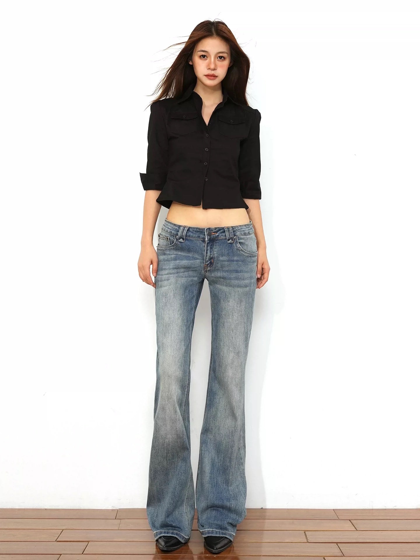 WASHED LOW RISE DENIM JEANS