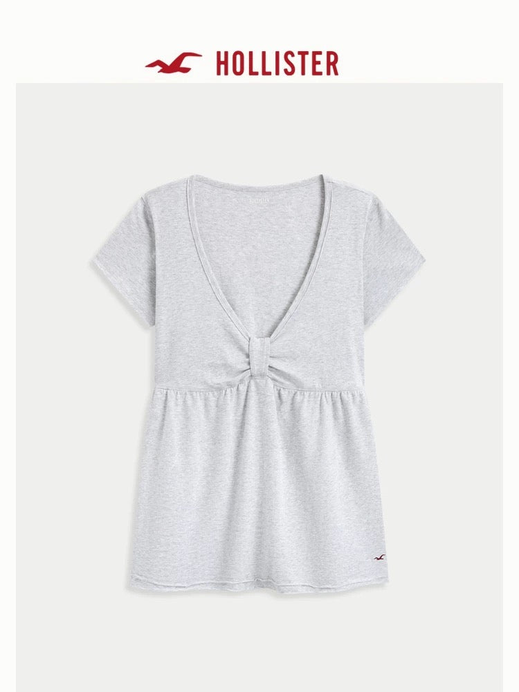 HOLLISTER GRAY BOW BABYDOLL TOP