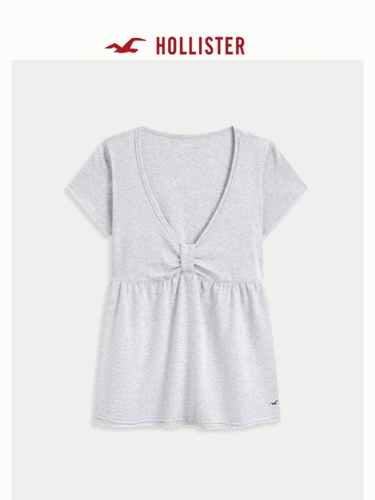 HOLLISTER GRAY BOW BABYDOLL TOP