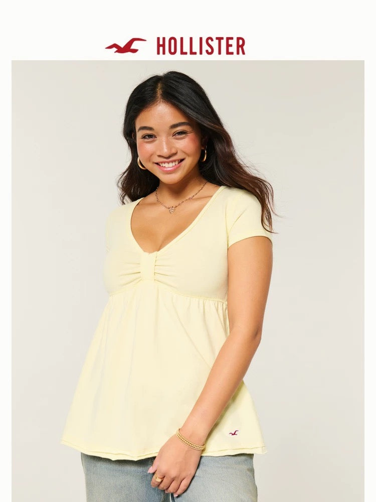 HOLLISTER GRAY BOW BABYDOLL TOP