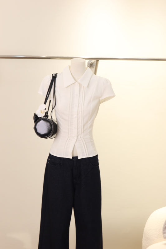 Office siren fit white blouse