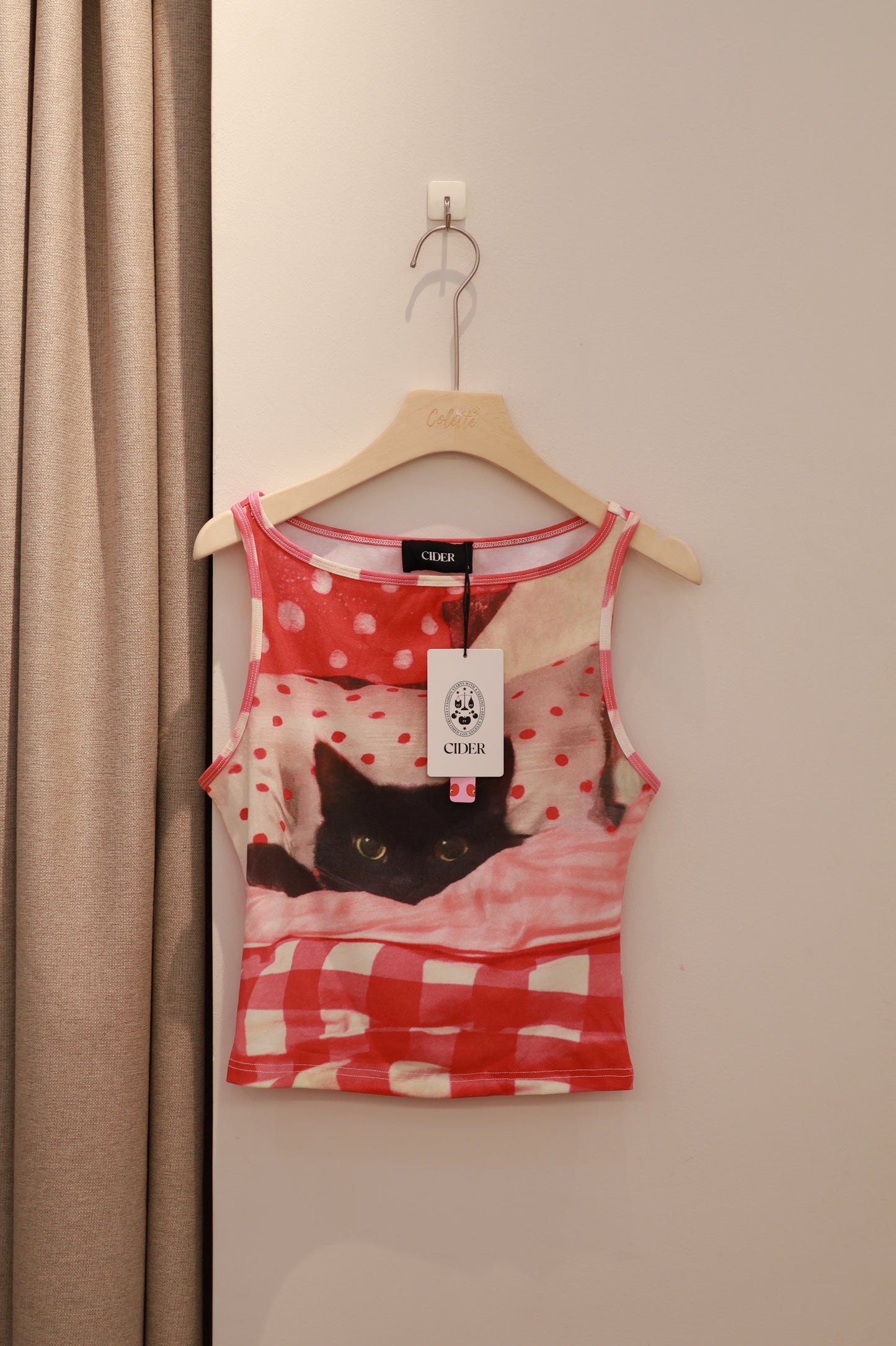 CIDER Cotton-blend Cat Graphic TANK TOP
