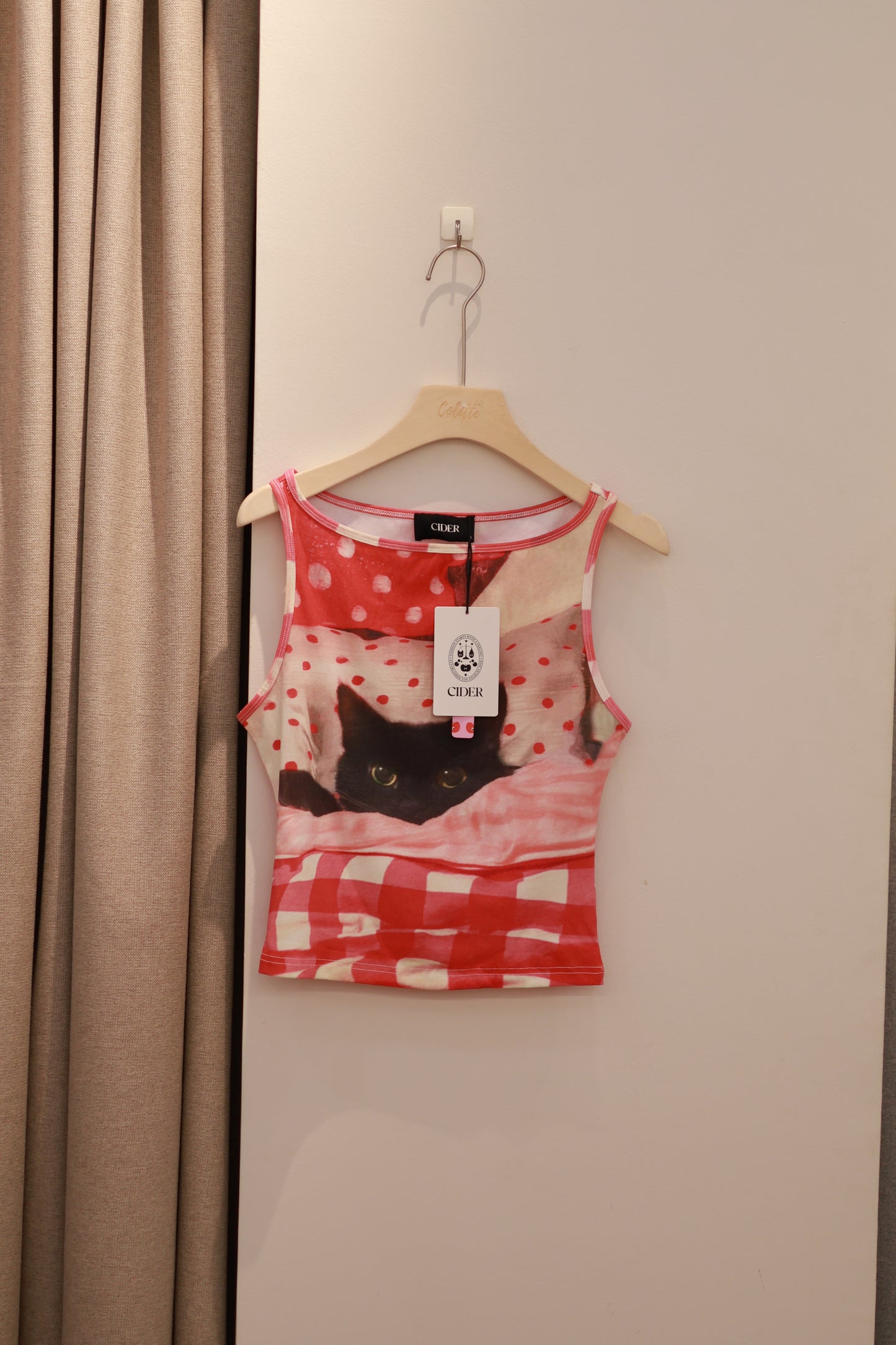 CIDER Cotton-blend Cat Graphic TANK TOP