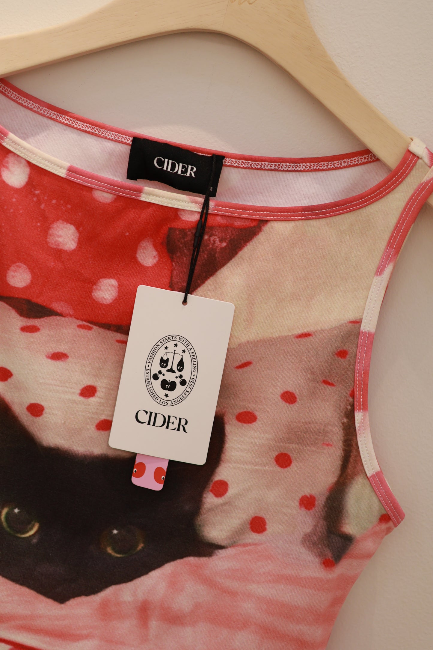 CIDER Cotton-blend Cat Graphic TANK TOP