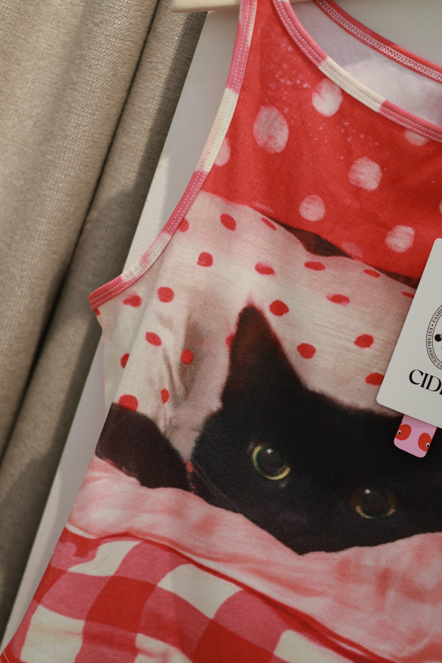 CIDER Cotton-blend Cat Graphic TANK TOP