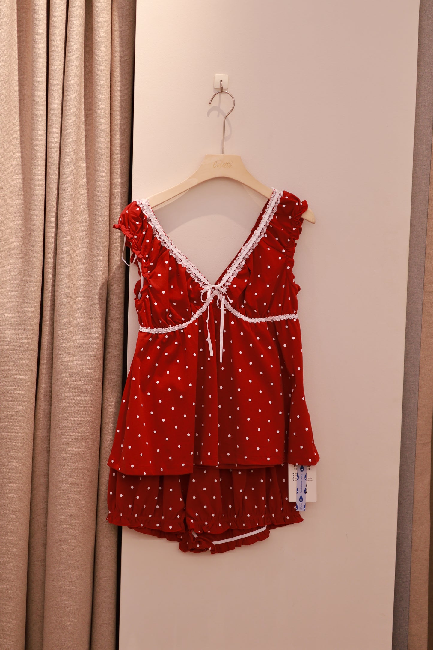 CIDER Cotton Polka Dot Bowknot Top & Mid Rise Shorts Loungewear Set