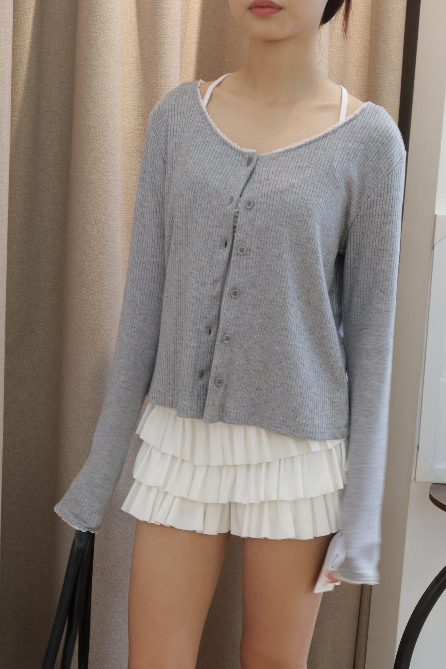 Gray cardigan lace detail
