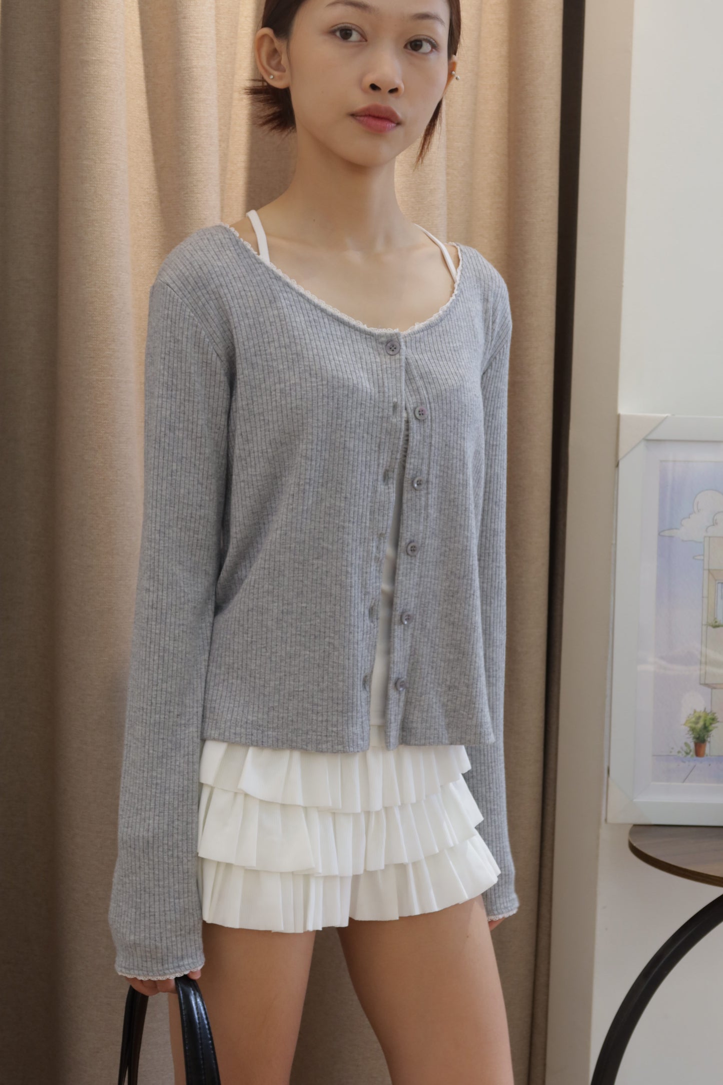 Gray cardigan lace detail