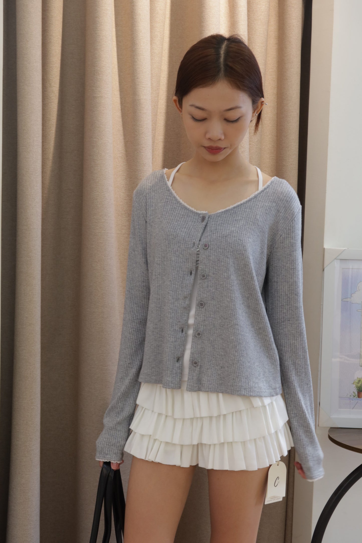 Gray cardigan lace detail