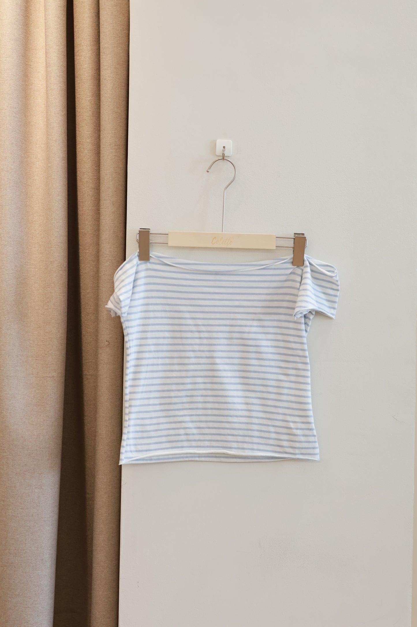 BRANDY BLUE STRIPED OFF SHOULDER TEE