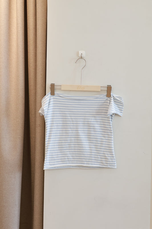 BRANDY BLUE STRIPED OFF SHOULDER TEE