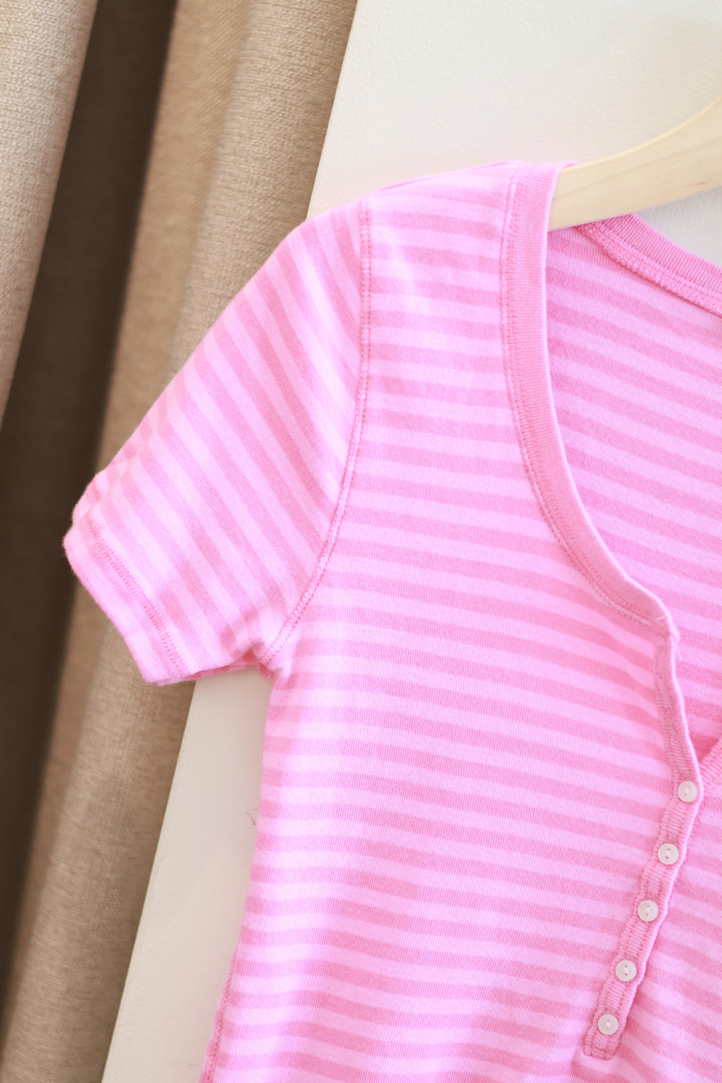 BRANDY PINK STRIPED BUTTON TEE
