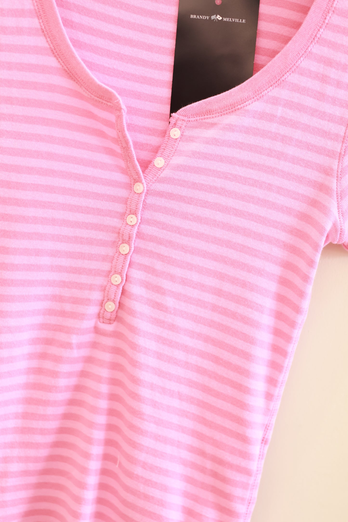 BRANDY PINK STRIPED BUTTON TEE