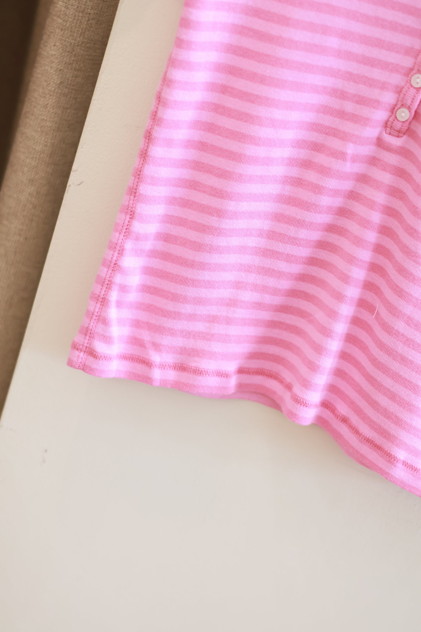 BRANDY PINK STRIPED BUTTON TEE