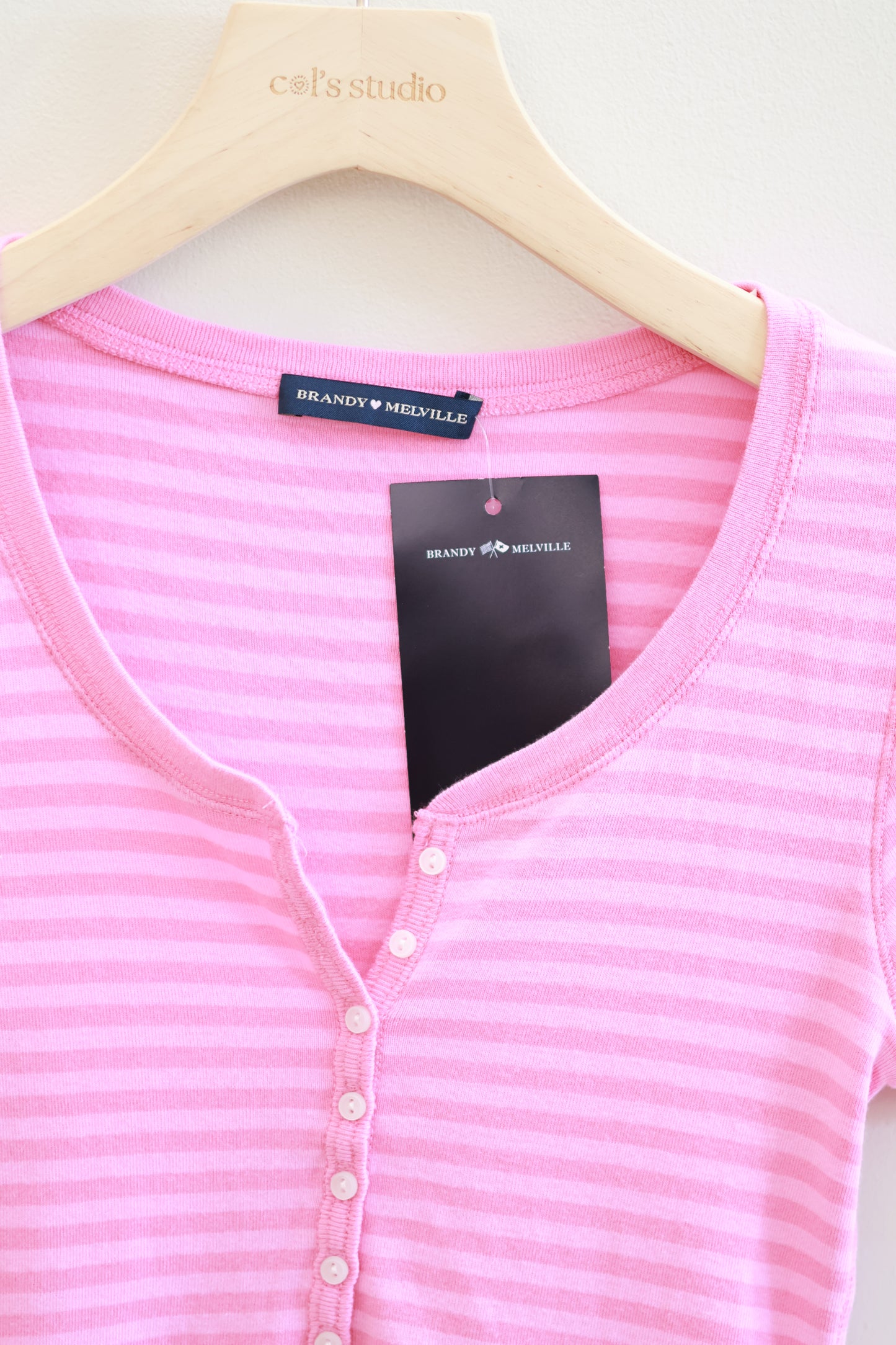 BRANDY PINK STRIPED BUTTON TEE