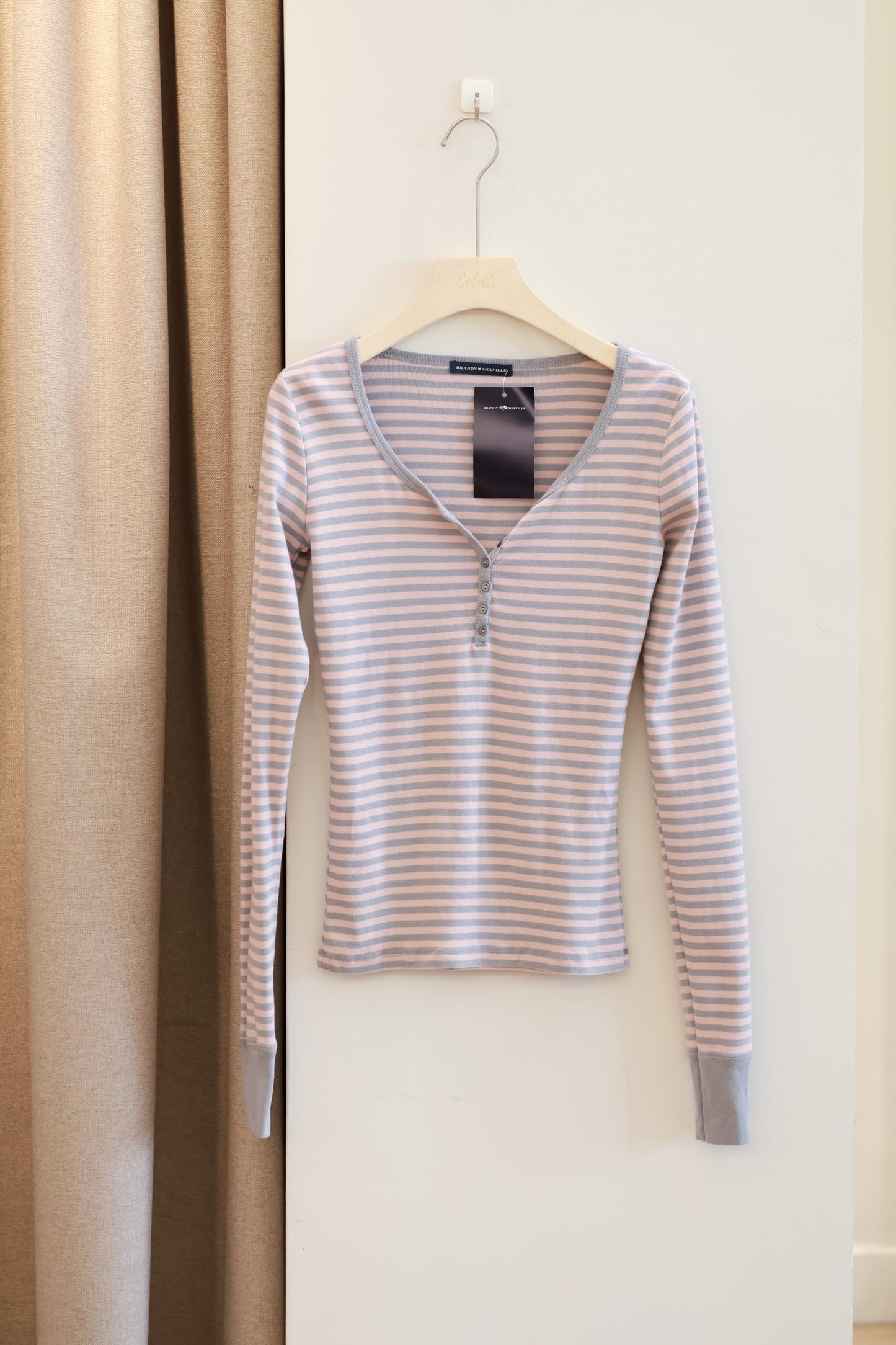 BRANDY BLUE & PINK STRIPED 6 BUTTONS TOP